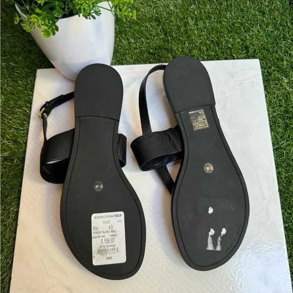 TORY BURCH BENTON 2 FLAT THONG
SANDAL black Calf Leather Sz 9.5 women Gold Logo - Picture 7 of 9